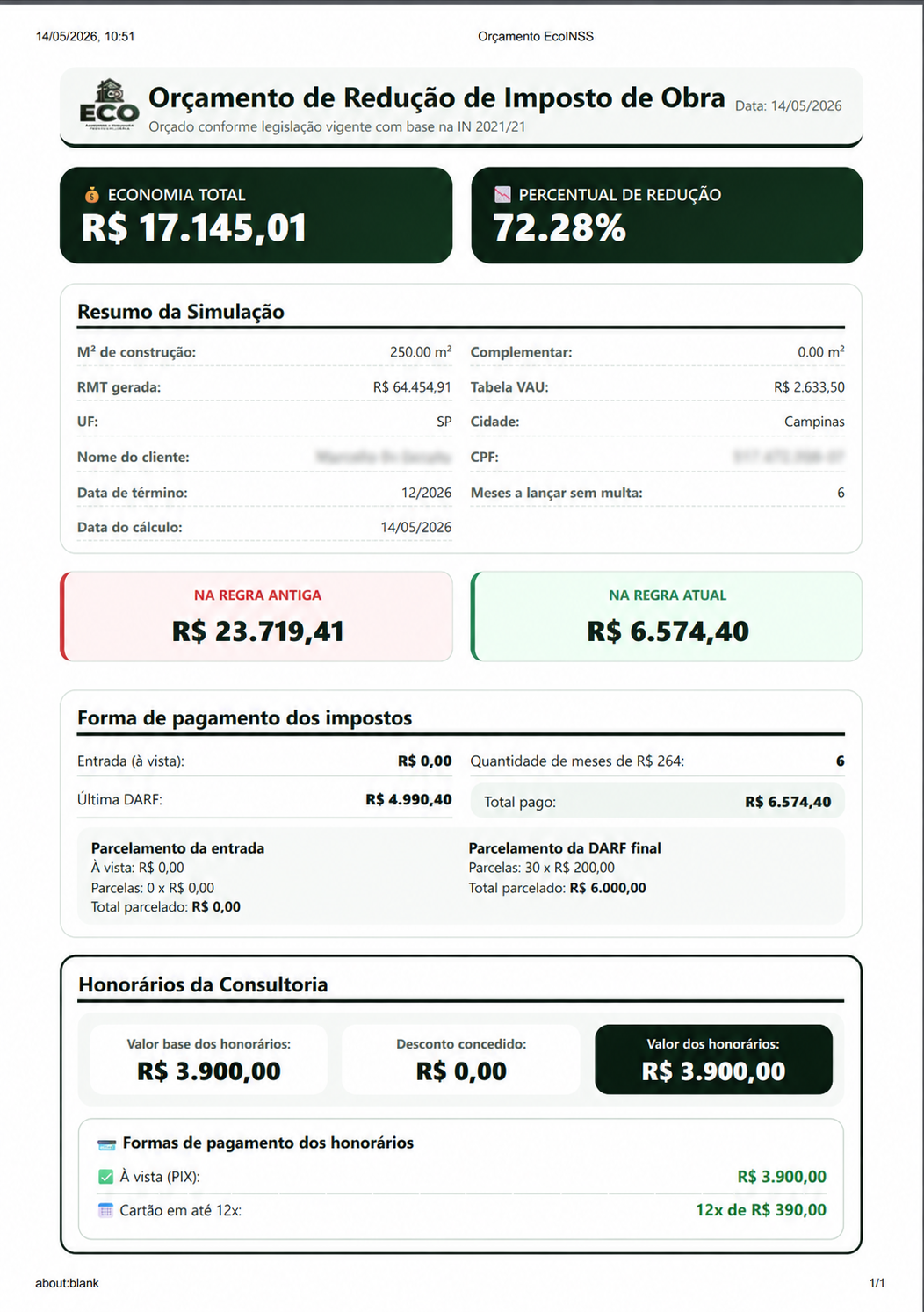 Simulação Residência 250 m²