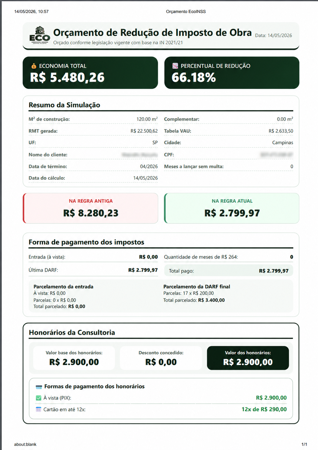 Simulação Residência 120 m²