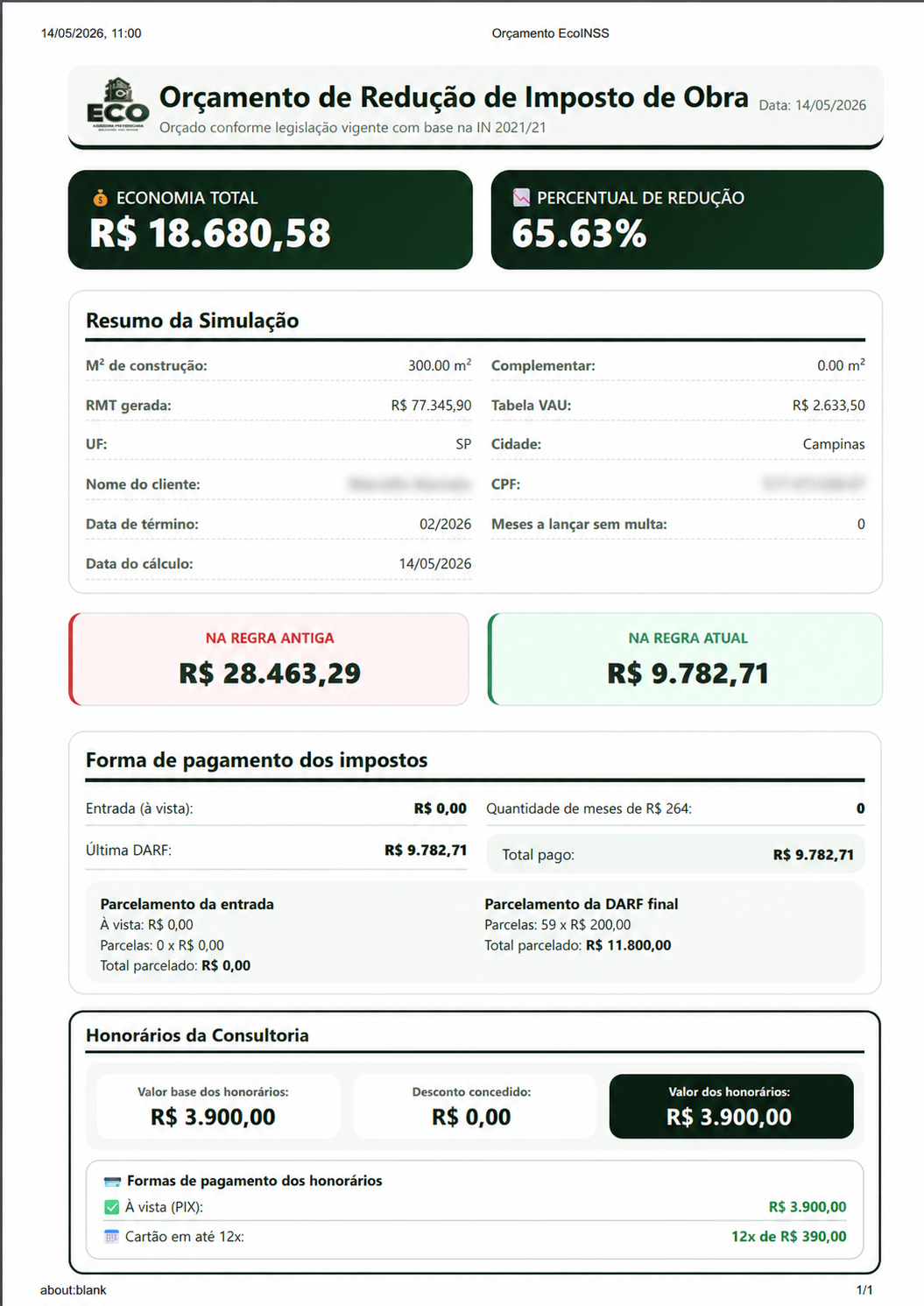Simulação Residência 300 m²